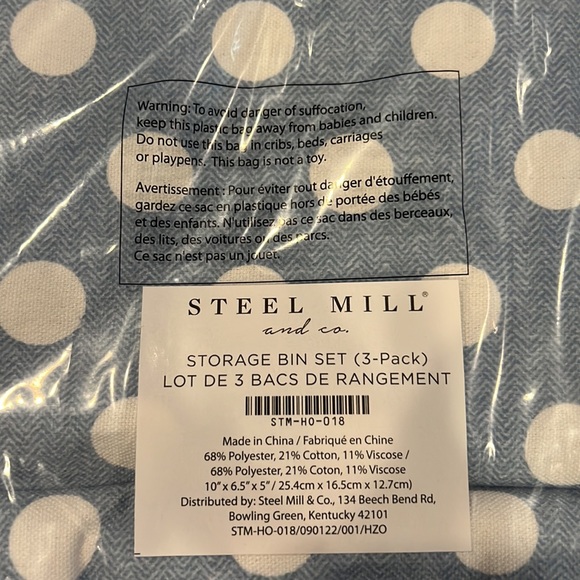 Steel Mill Blue & White Polka Dot Storage Bin Set - NEW - Picture 3 of 3